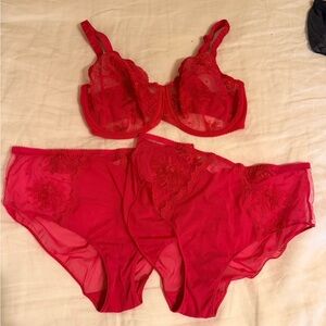 Simone Perele Red Lace Bra and Panty Set